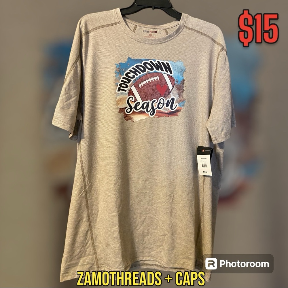 XL Tan Touchdown Season T-shirt. This Swiss Tech Tee